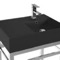 Modern Matte Black Ceramic Console Sink and Polished Chrome Base, 24